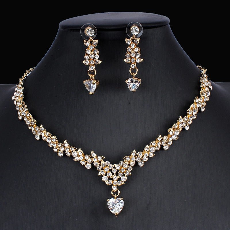Golden Zircon Jewelry Set Bridal Necklace Earrings Wedding Two-piece Set | Luxury Home Accessories | Heulog Glow
