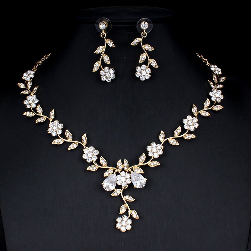 Golden Zircon Jewelry Set Bridal Necklace Earrings Wedding Two-piece Set | Luxury Home Accessories | Heulog Glow