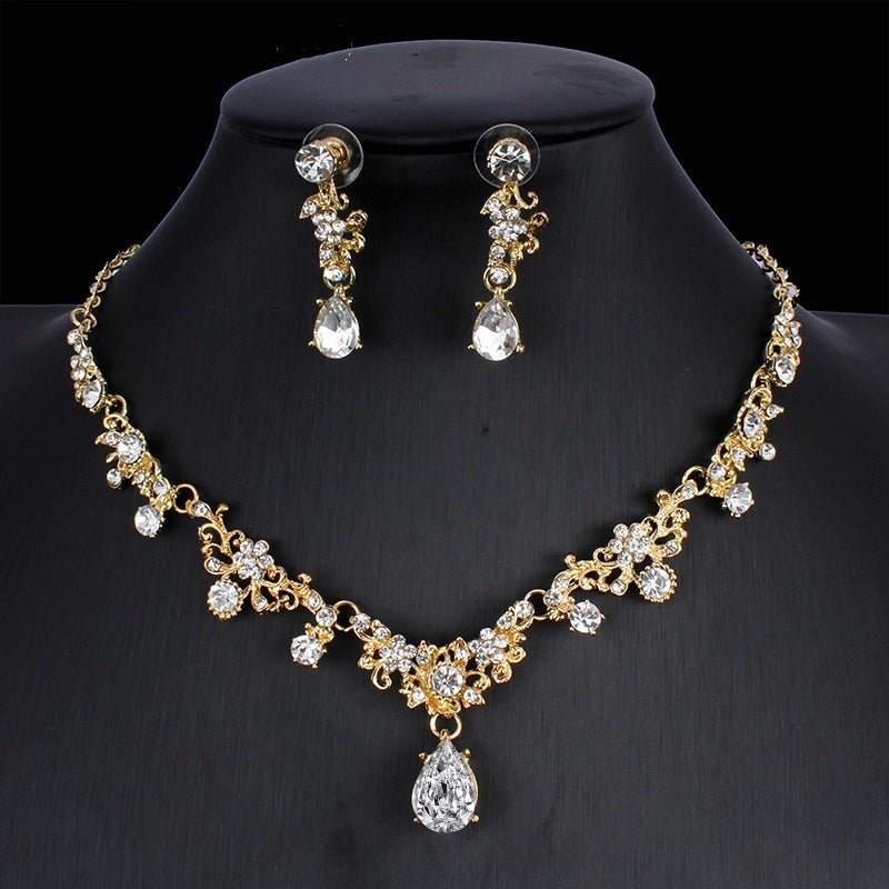 Golden Zircon Jewelry Set Bridal Necklace Earrings Wedding Two-piece Set | Luxury Home Accessories | Heulog Glow