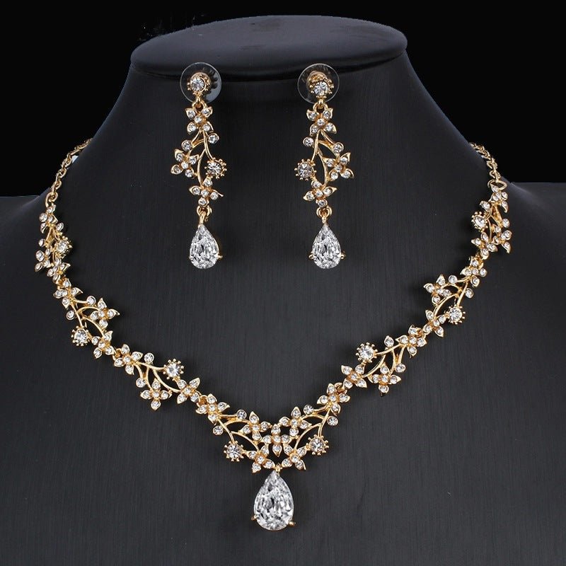 Golden Zircon Jewelry Set Bridal Necklace Earrings Wedding Two-piece Set | Luxury Home Accessories | Heulog Glow