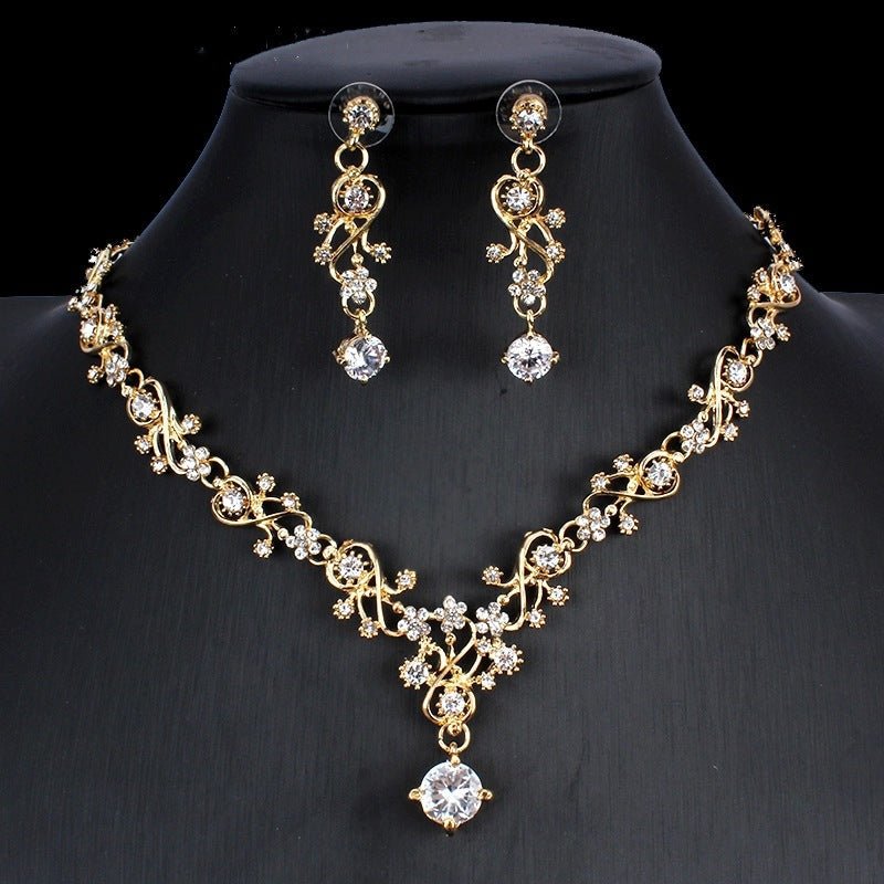 Golden Zircon Jewelry Set Bridal Necklace Earrings Wedding Two-piece Set | Luxury Home Accessories | Heulog Glow