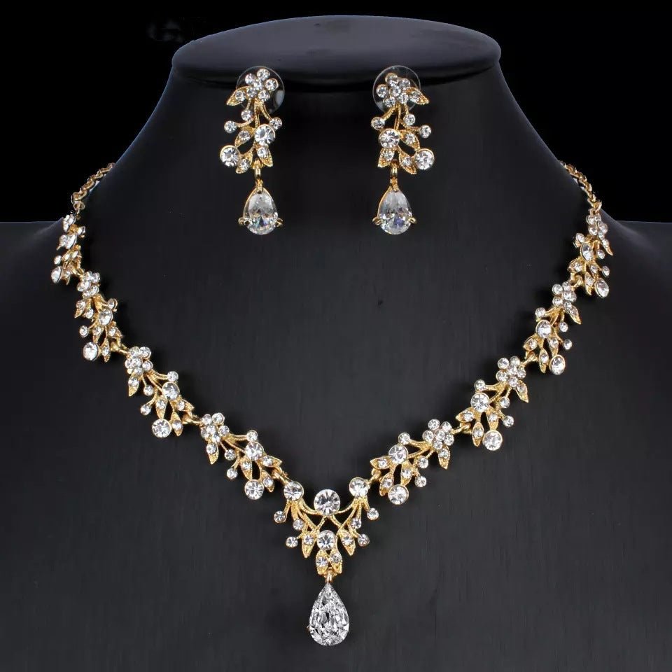 Golden Zircon Jewelry Set Bridal Necklace Earrings Wedding Two-piece Set | Luxury Home Accessories | Heulog Glow