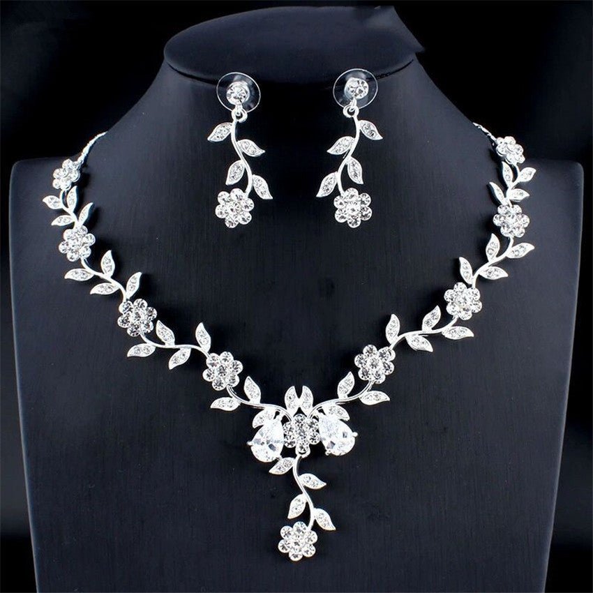 Golden Zircon Jewelry Set Bridal Necklace Earrings Wedding Two-piece Set | Luxury Home Accessories | Heulog Glow