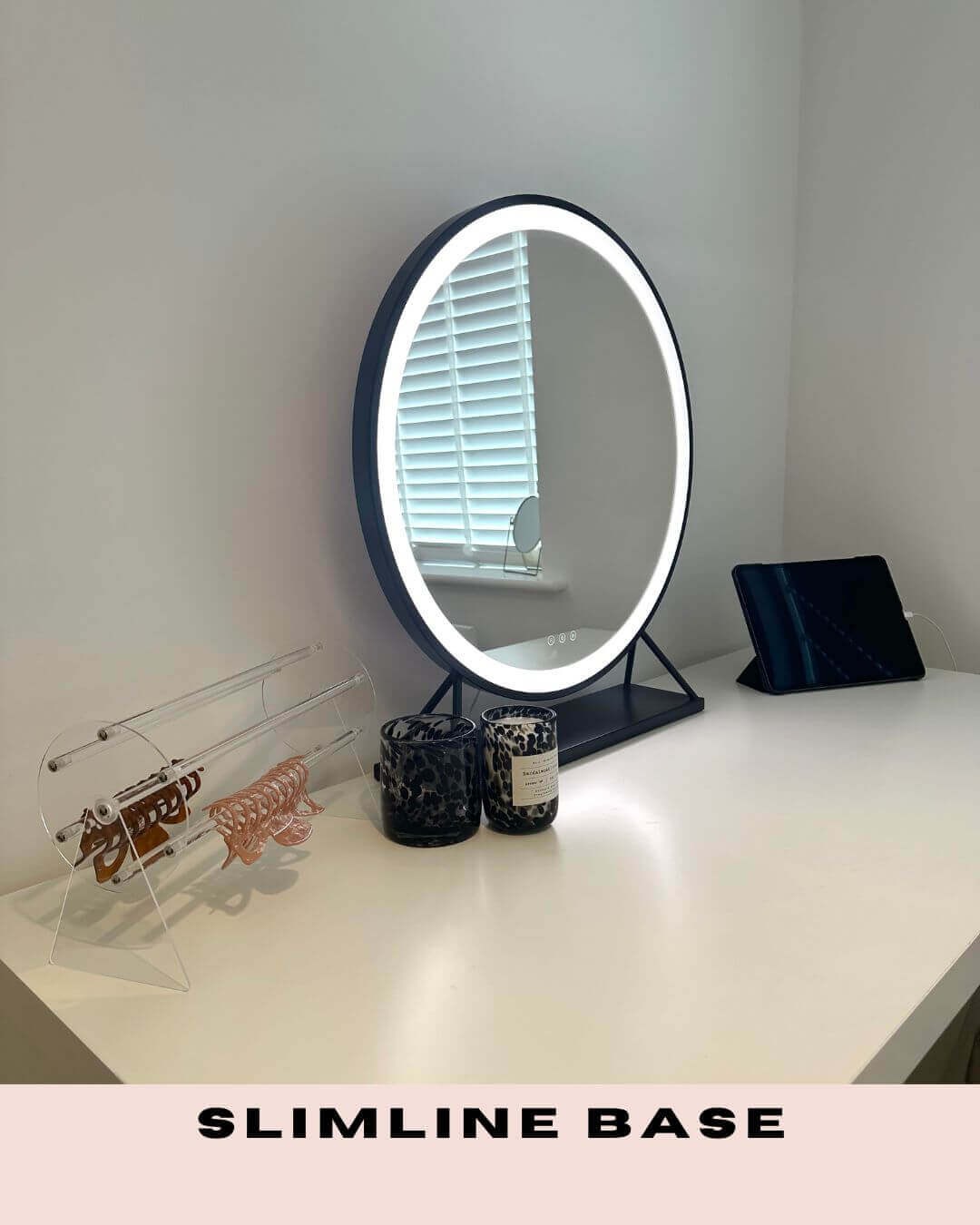 Grace Round Hollywood Mirror Black 60x67cm | Luxury Home Accessories | Heulog Glow
