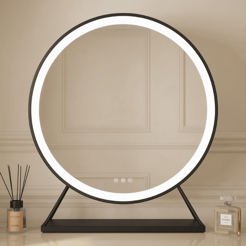 Grace Round Hollywood Mirror Black 60x67cm | Luxury Home Accessories | Heulog Glow