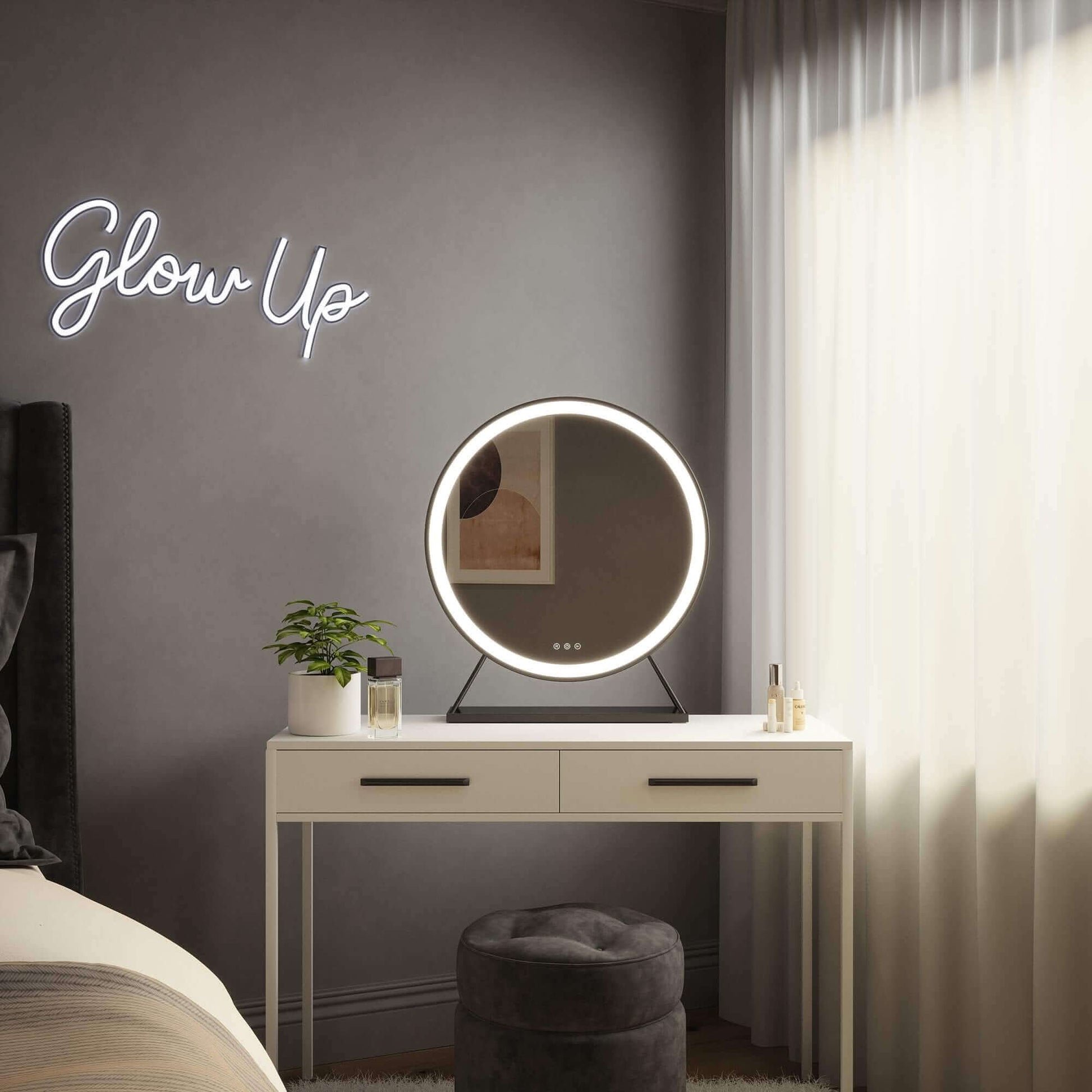Grace Round Hollywood Mirror Black 60x67cm | Luxury Home Accessories | Heulog Glow