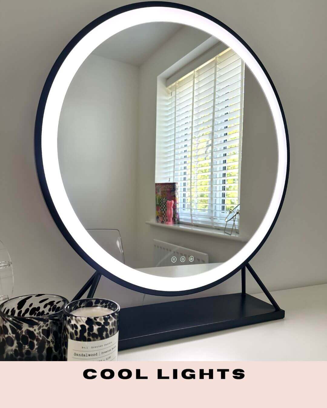 Grace Round Hollywood Mirror Black 60x67cm | Luxury Home Accessories | Heulog Glow