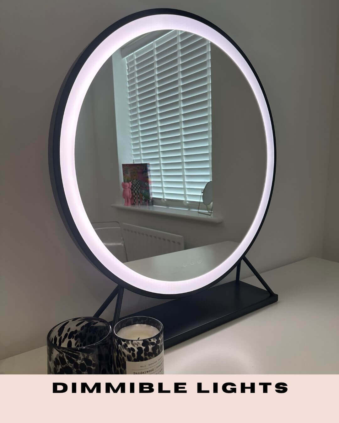 Grace Round Hollywood Mirror Black 60x67cm | Luxury Home Accessories | Heulog Glow
