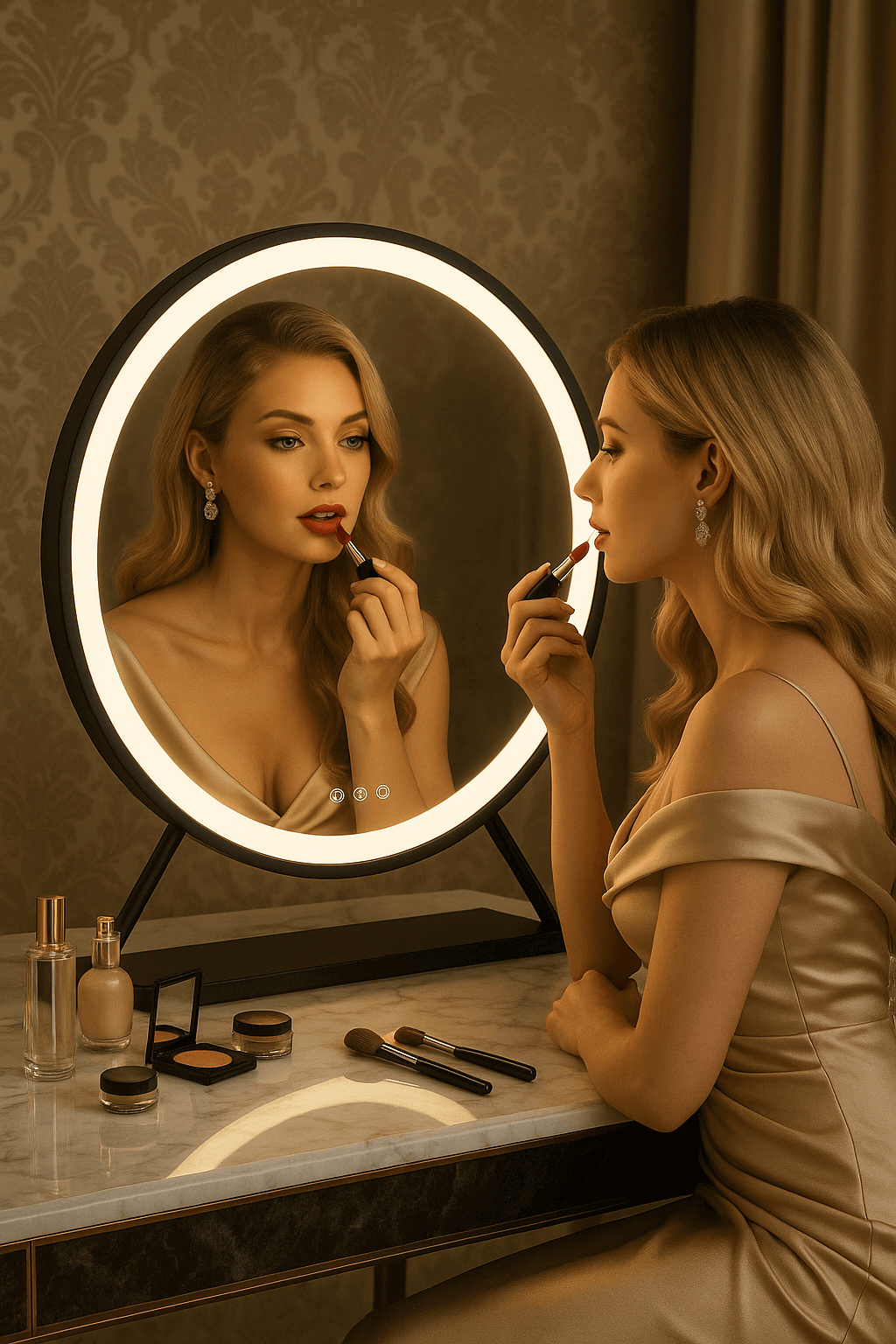 Grace Round Hollywood Mirror Black 60x67cm | Luxury Home Accessories | Heulog Glow