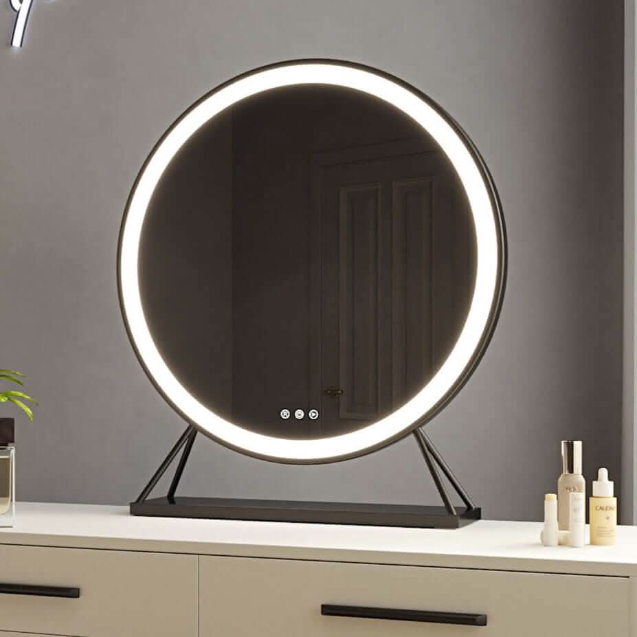 Grace Round Hollywood Mirror Black 60x67cm | Luxury Home Accessories | Heulog Glow