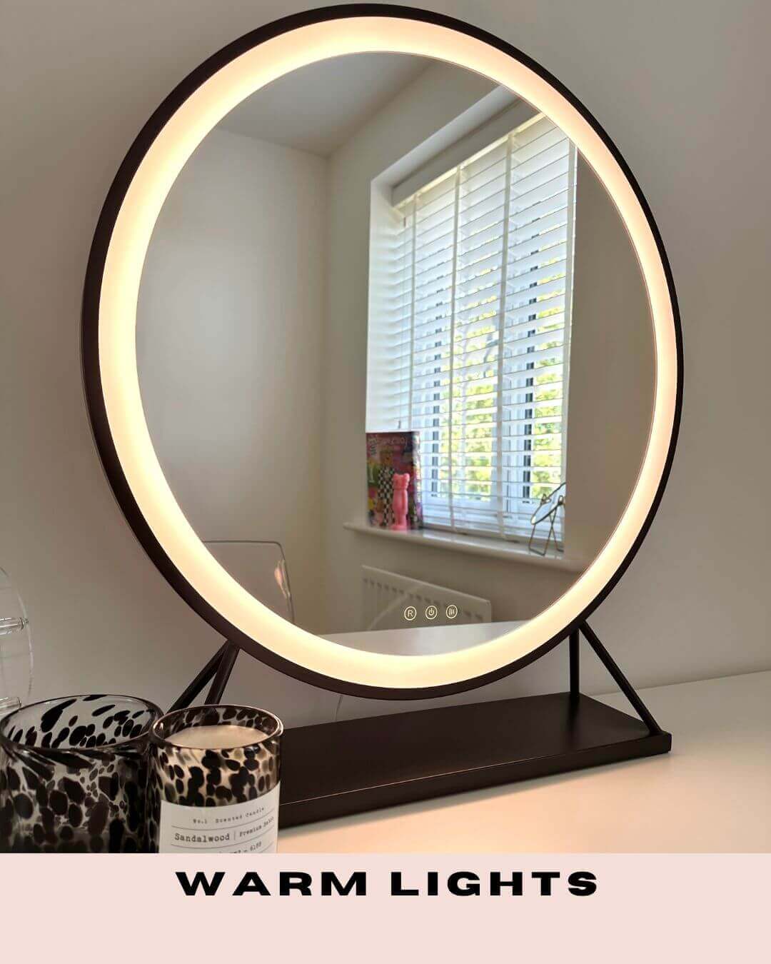 Grace Round Hollywood Mirror Black 60x67cm | Luxury Home Accessories | Heulog Glow