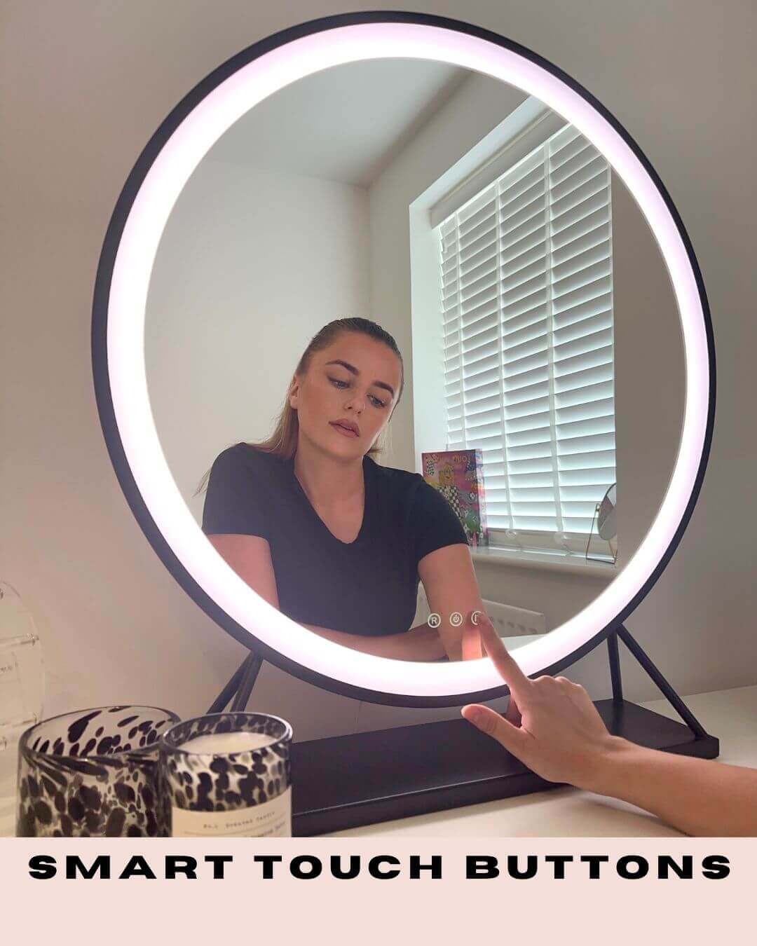 Grace Round Hollywood Mirror Black 60x67cm | Luxury Home Accessories | Heulog Glow