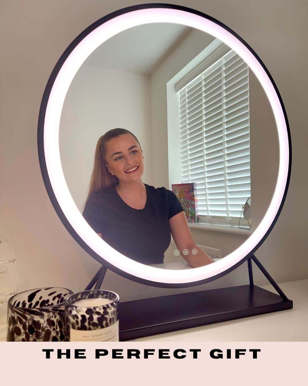 Grace Round Hollywood Mirror Black 60x67cm | Luxury Home Accessories | Heulog Glow