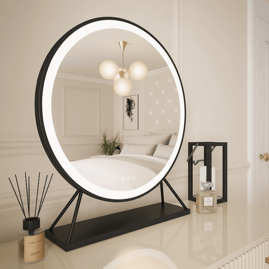 Grace Round Hollywood Mirror Black 60x67cm | Luxury Home Accessories | Heulog Glow