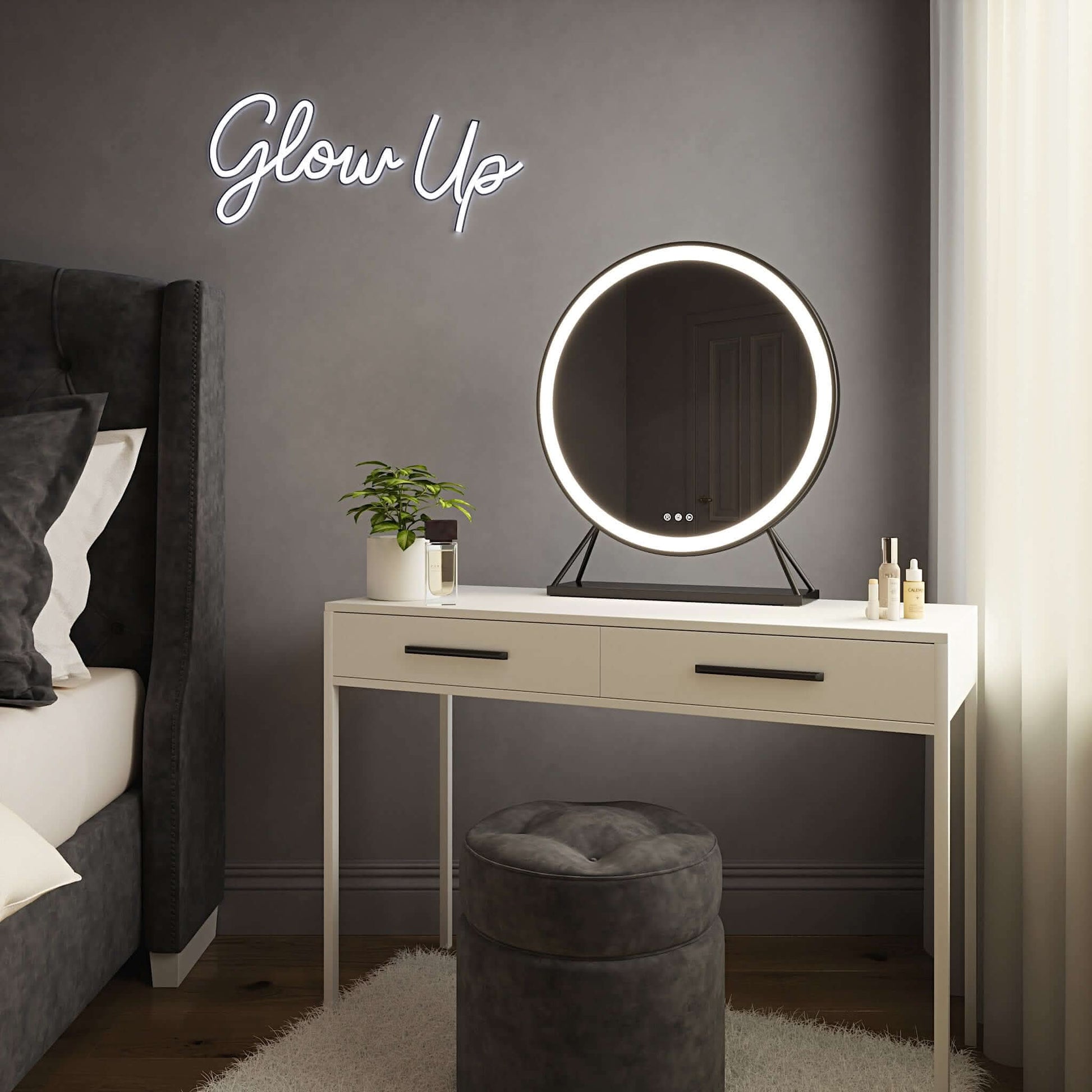 Grace Round Hollywood Mirror Black 60x67cm | Luxury Home Accessories | Heulog Glow