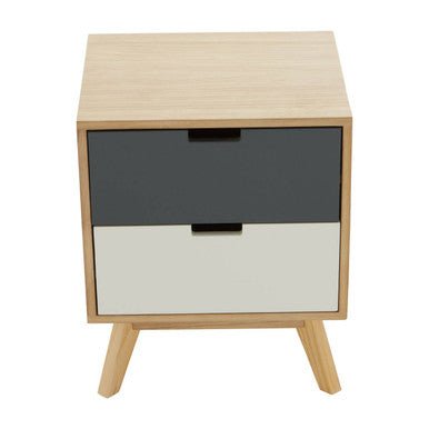 Grey and White Two-Drawer Bedside Table with Natural Wood Finish Frame | Watson | Luxury Home Accessories | Heulog Glow