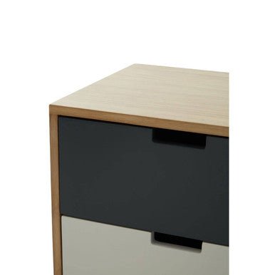 Grey and White Two-Drawer Bedside Table with Natural Wood Finish Frame | Watson | Luxury Home Accessories | Heulog Glow