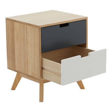 Grey and White Two-Drawer Bedside Table with Natural Wood Finish Frame | Watson | Luxury Home Accessories | Heulog Glow