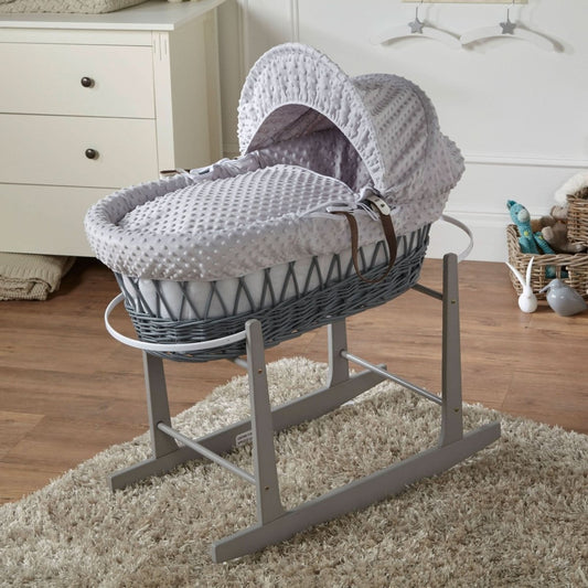 Grey Dimple Grey Wicker Baby Moses Basket With Stand | Luxury Home Accessories | Heulog Glow