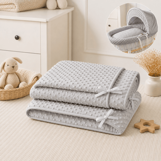 Grey Dimple Moses Basket Bedding Set (Basket Not Included!) | Luxury Home Accessories | Heulog Glow