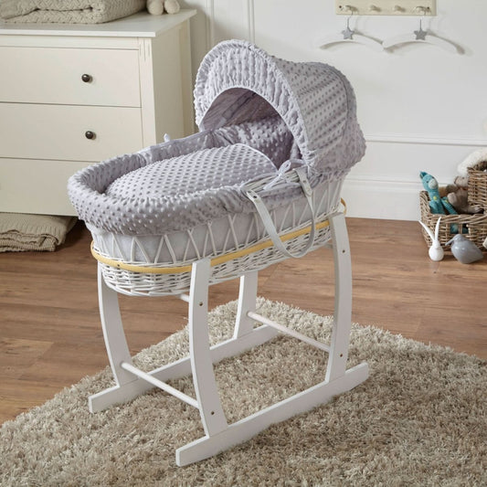 Grey Dimple White Wicker Baby Moses Basket With Stand | Luxury Home Accessories | Heulog Glow