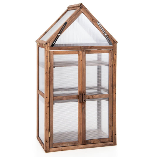 Cold Frame Mini Wooden Greenhouse with Transparent Openable Roof