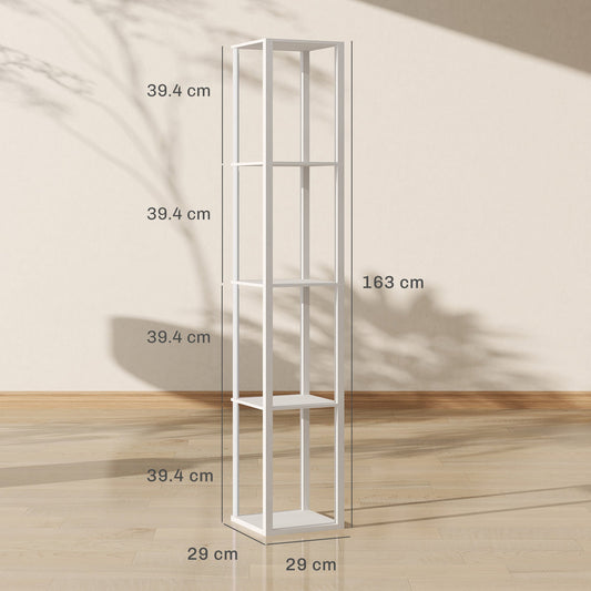 HOMCOM RGB LED Floor Lamp with Shelves, Modern Dimmable Standing Lamp with Remote Control, Adjustable Brightness & Speed for Living Room, Bedroom, Office, White