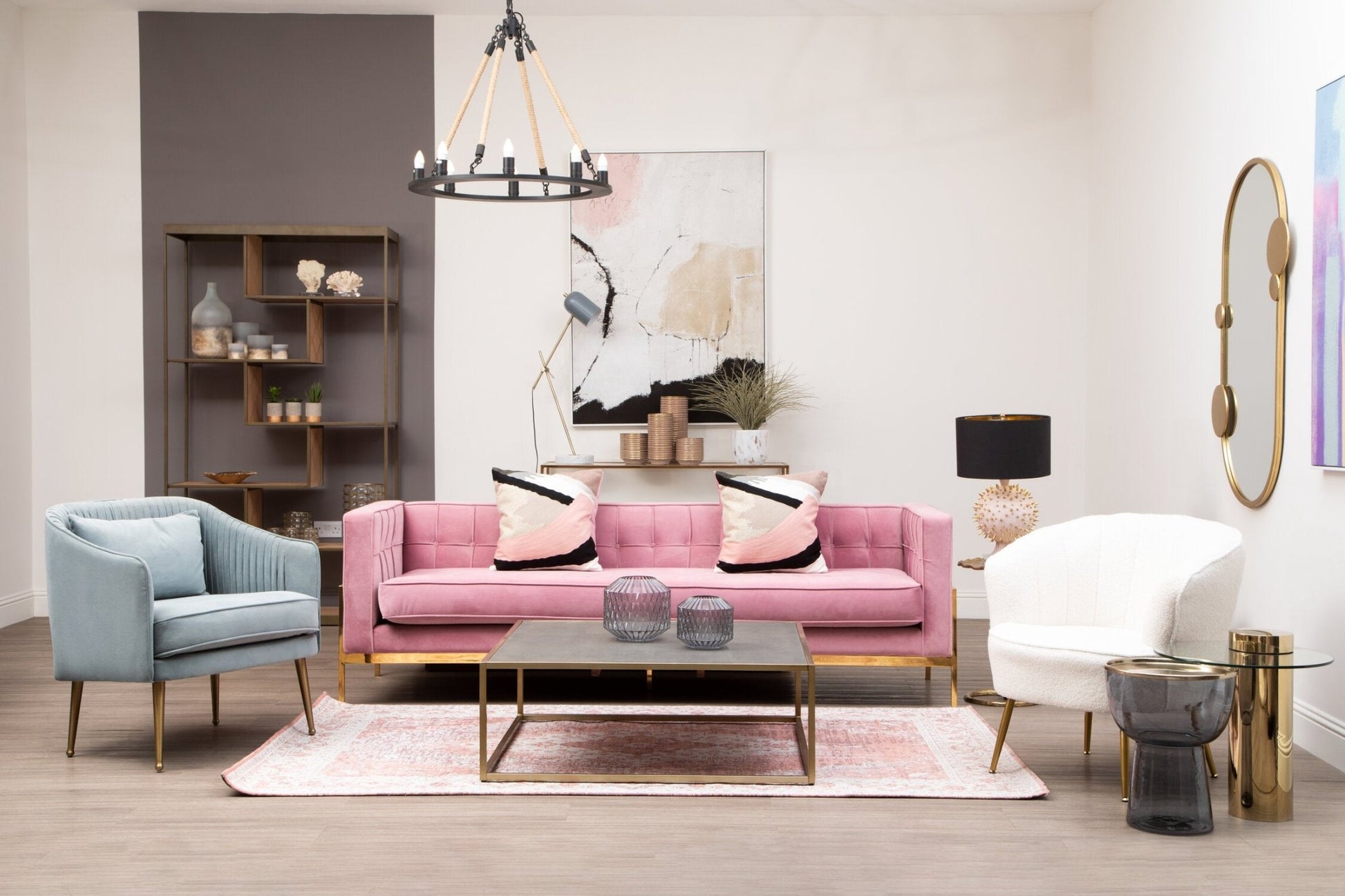 Haldis Blush Pink and Gold Large Ceramic Planter | Luxury Home Accessories | Heulog Glow