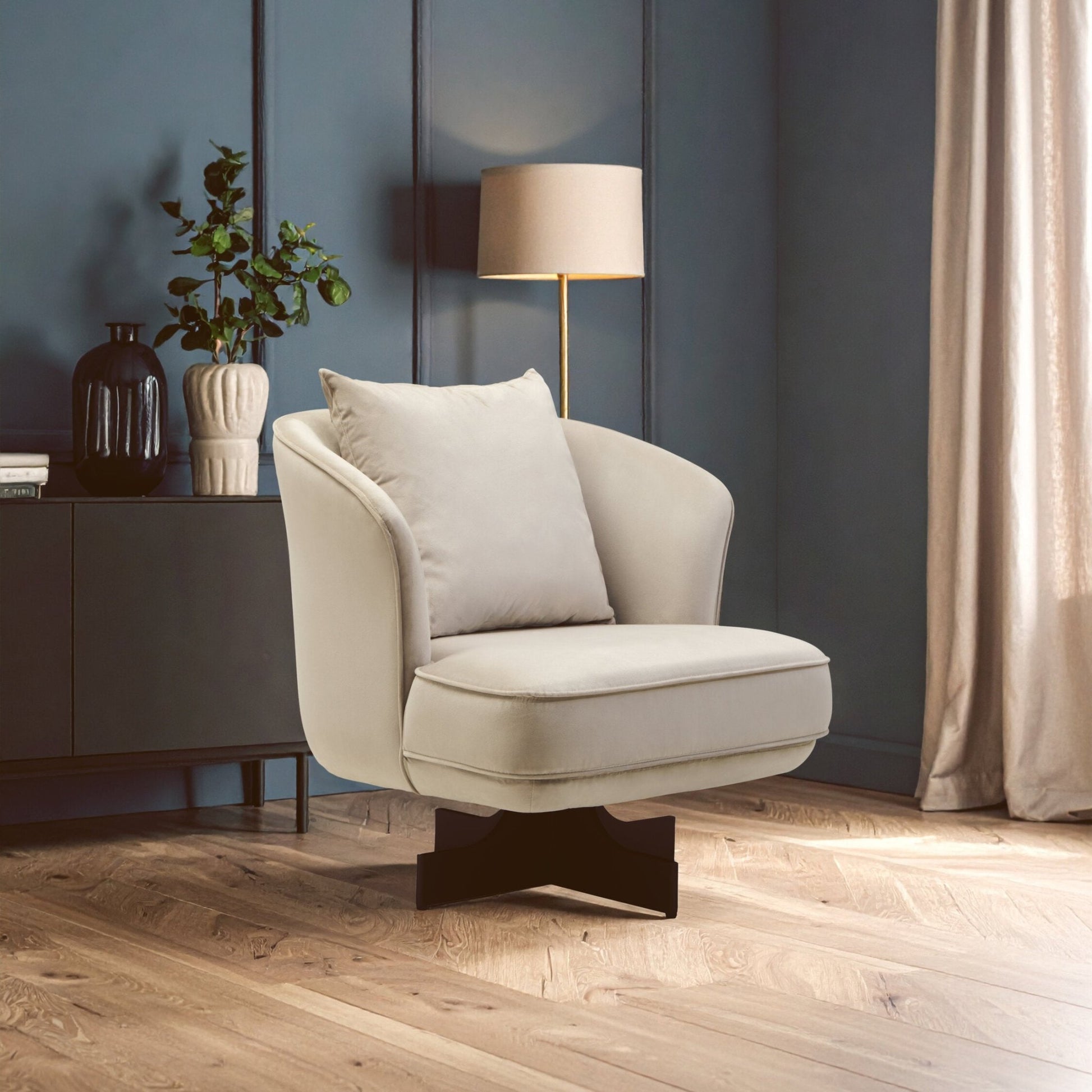 Hale Cream Velvet Swivel Chair | Luxury Home Accessories | Heulog Glow