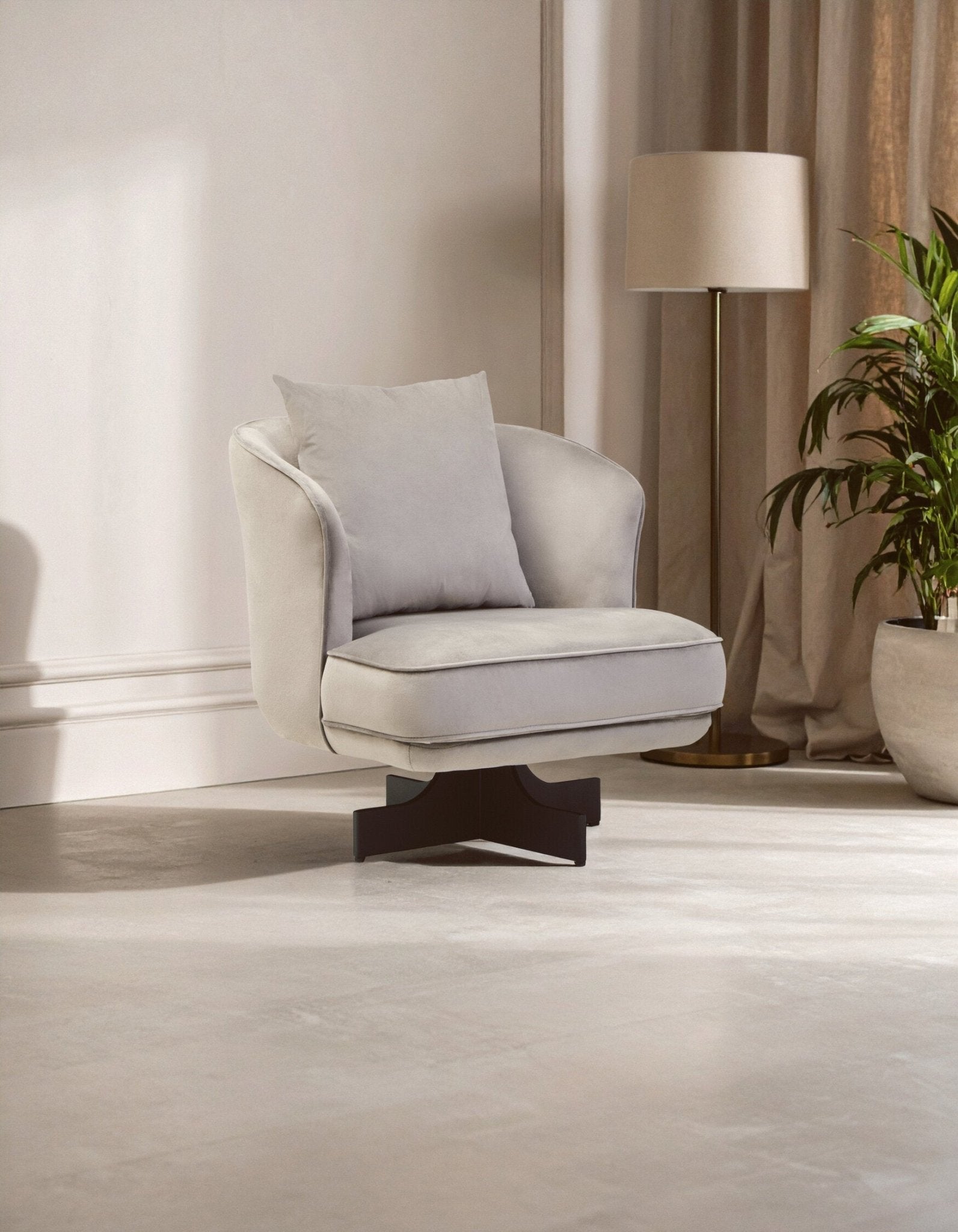 Hale Grey Velvet Swivel Chair | Luxury Home Accessories | Heulog Glow