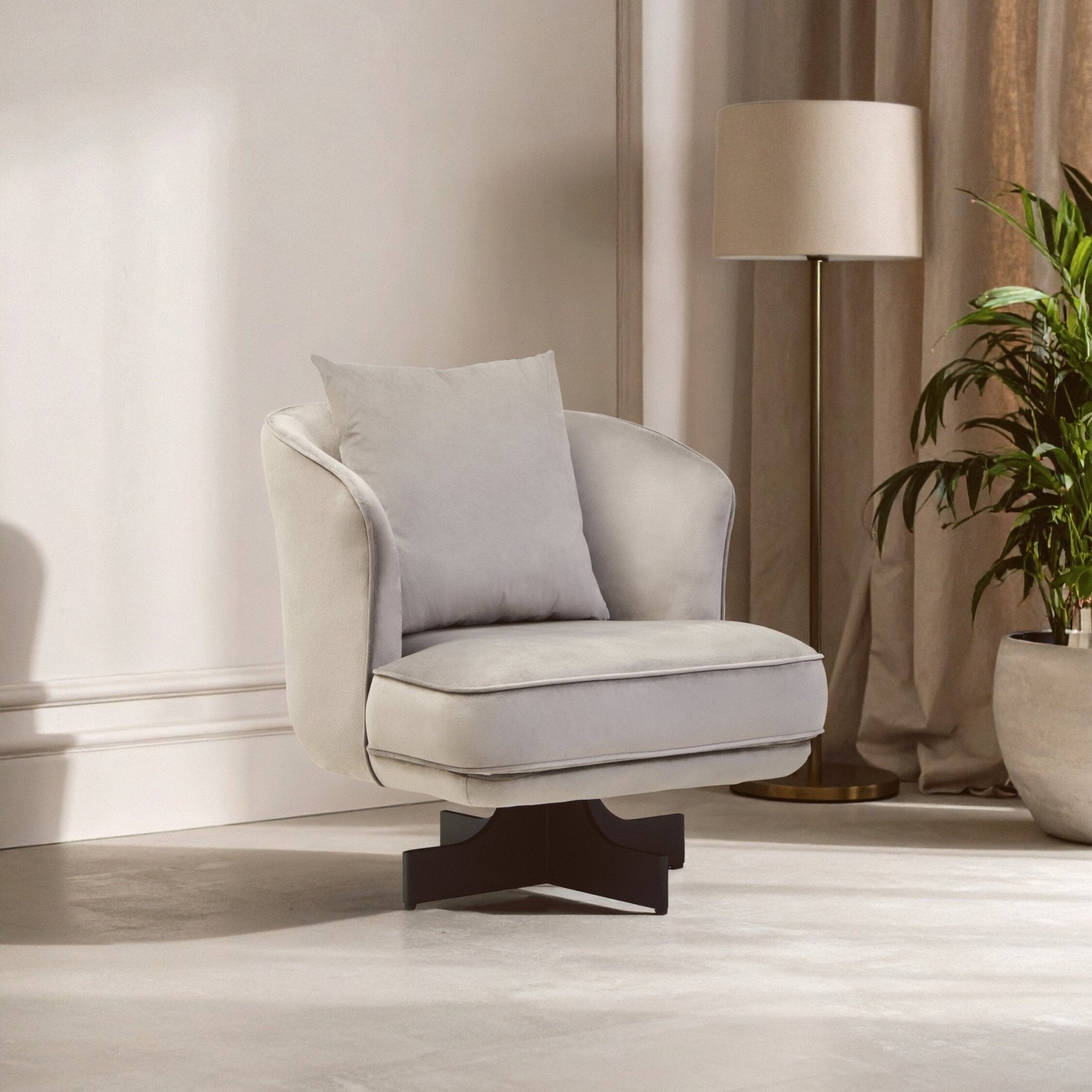 Hale Grey Velvet Swivel Chair | Luxury Home Accessories | Heulog Glow