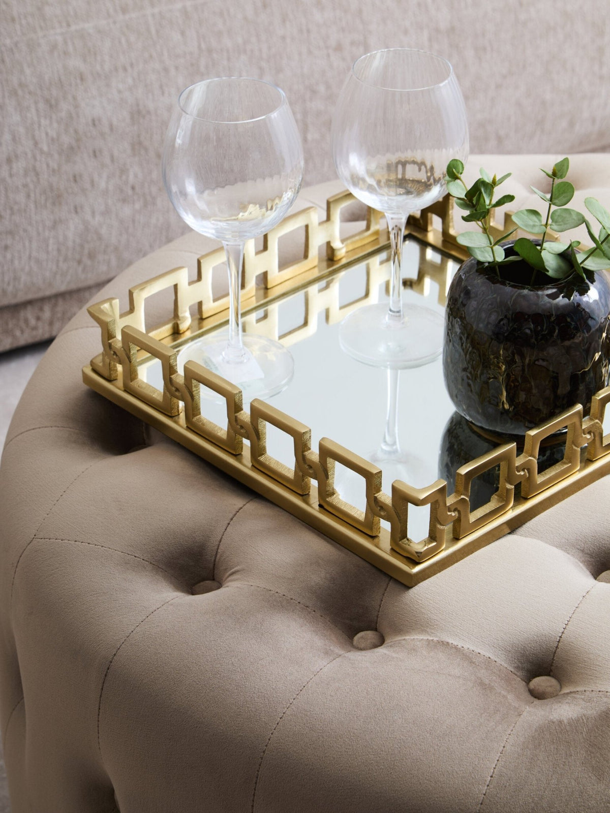 Haley Mink Velvet Round Tufted Footstool | Luxury Home Accessories | Heulog Glow