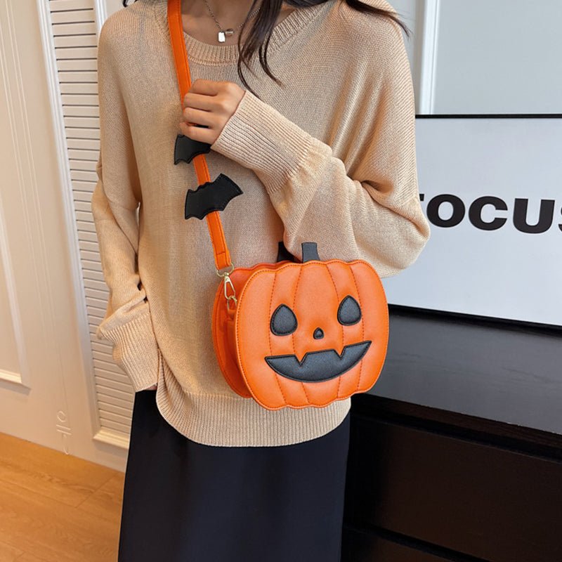 Halloween Bags Funny Pumpkin Cartoon Shoulder Crossbody Bag With Bat Personalized Creative Female Bag | Luxury Home Accessories | Heulog Glow