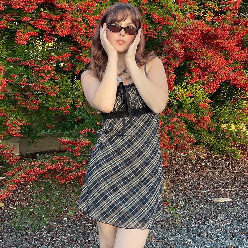 Halter-neck Plaid Slip Dress | Luxury Home Accessories | Heulog Glow