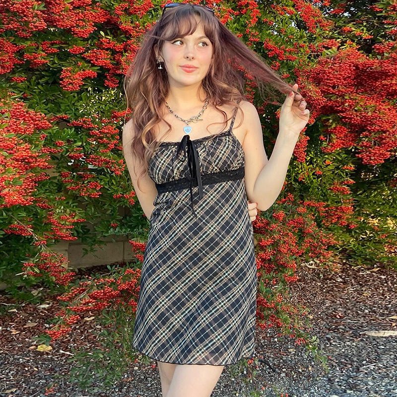 Halter-neck Plaid Slip Dress | Luxury Home Accessories | Heulog Glow