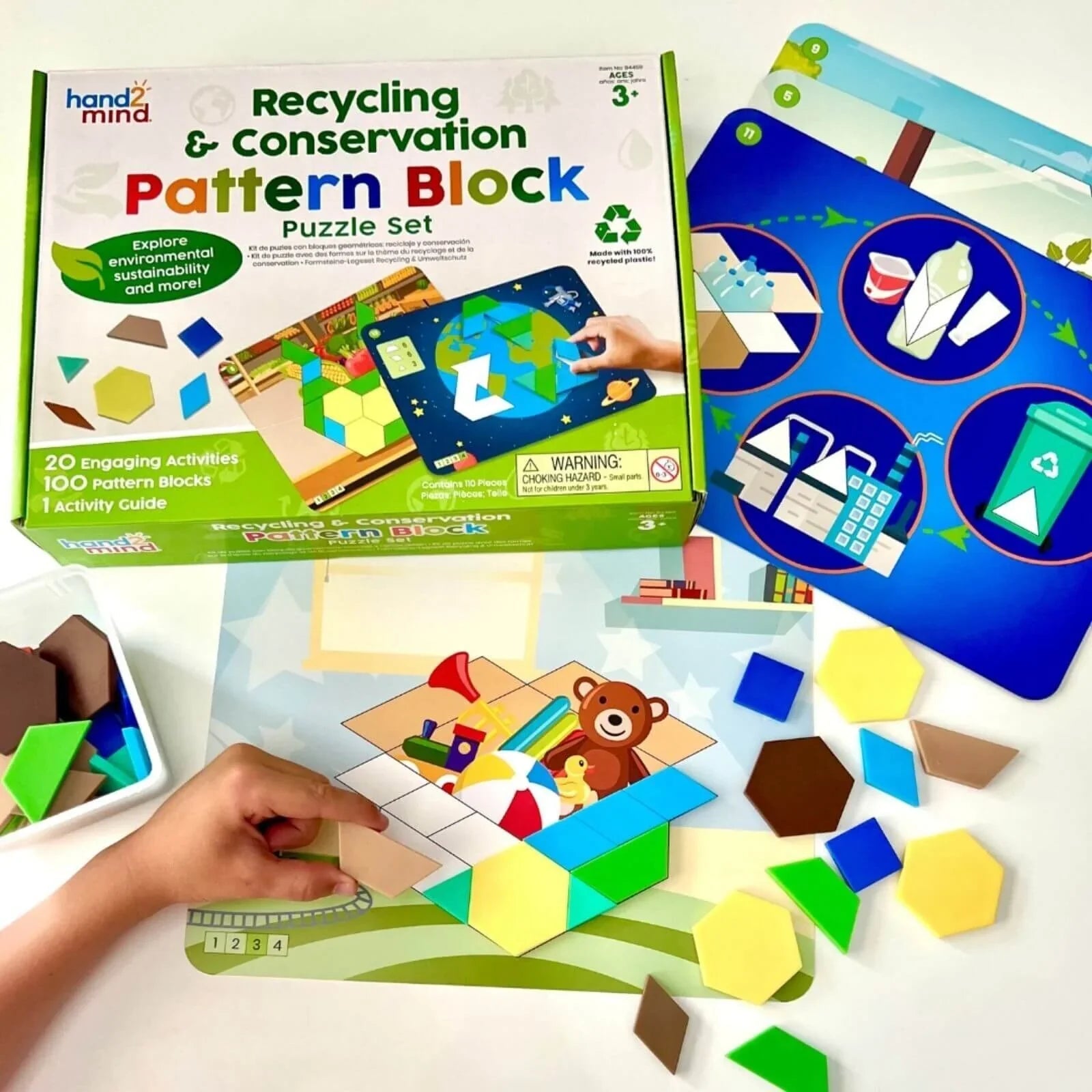 hand2Mind Recycling & Conservation Pattern Block Puzzle Set | Luxury Home Accessories | Heulog Glow