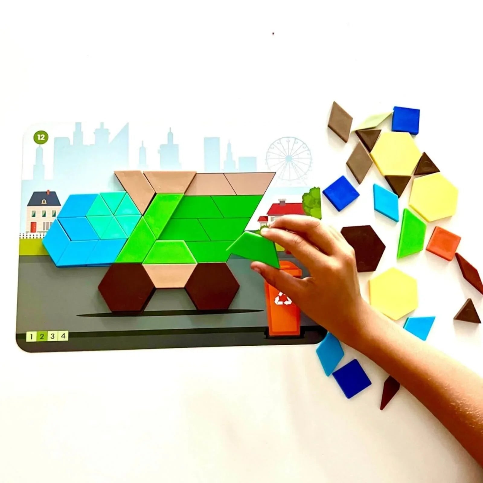 hand2Mind Recycling & Conservation Pattern Block Puzzle Set | Luxury Home Accessories | Heulog Glow