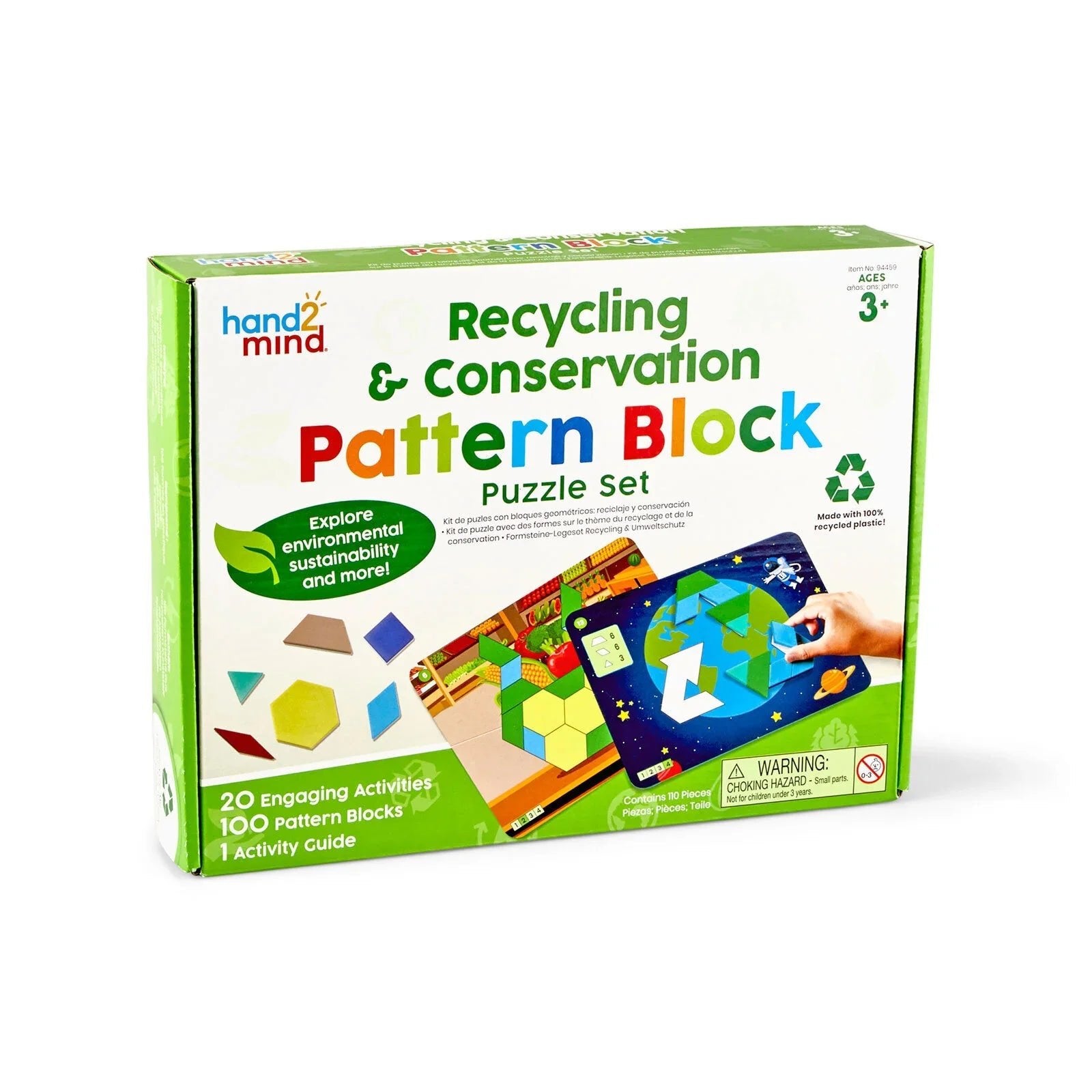 hand2Mind Recycling & Conservation Pattern Block Puzzle Set | Luxury Home Accessories | Heulog Glow
