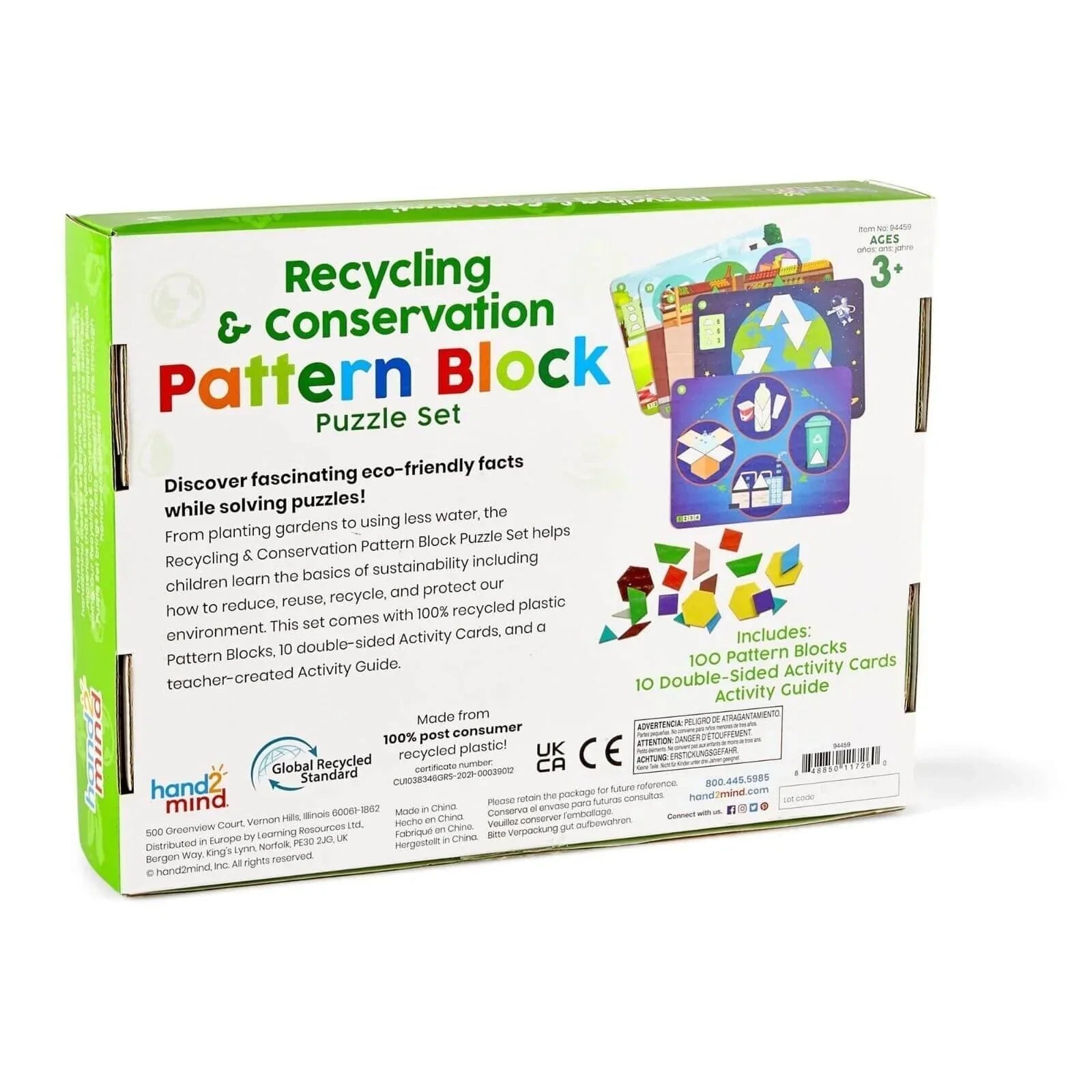 hand2Mind Recycling & Conservation Pattern Block Puzzle Set | Luxury Home Accessories | Heulog Glow