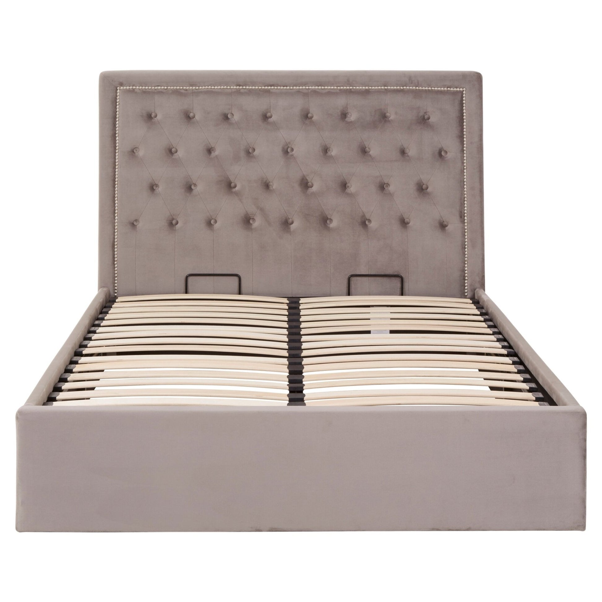 Hannah Grey Velvet Ottoman Bed Double | Luxury Home Accessories | Heulog Glow