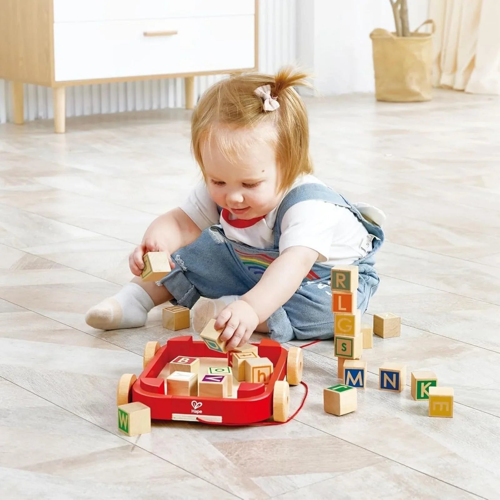 Hape Pull Along Cart with Stacking Blocks | Luxury Home Accessories | Heulog Glow