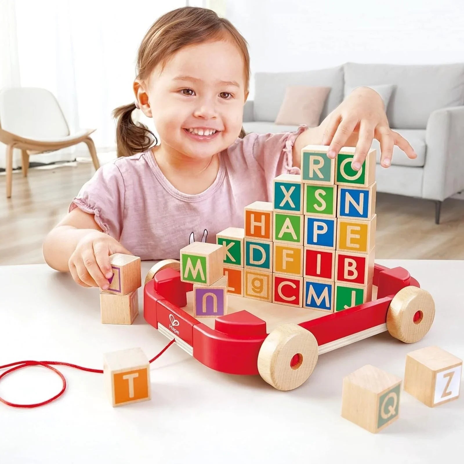 Hape Pull Along Cart with Stacking Blocks | Luxury Home Accessories | Heulog Glow