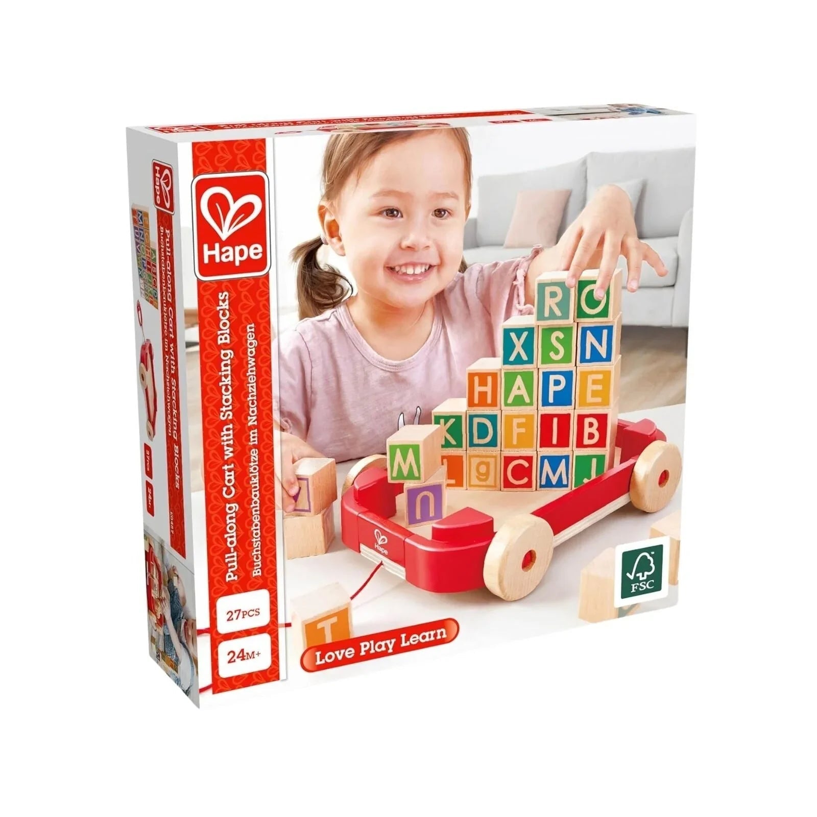 Hape Pull Along Cart with Stacking Blocks | Luxury Home Accessories | Heulog Glow