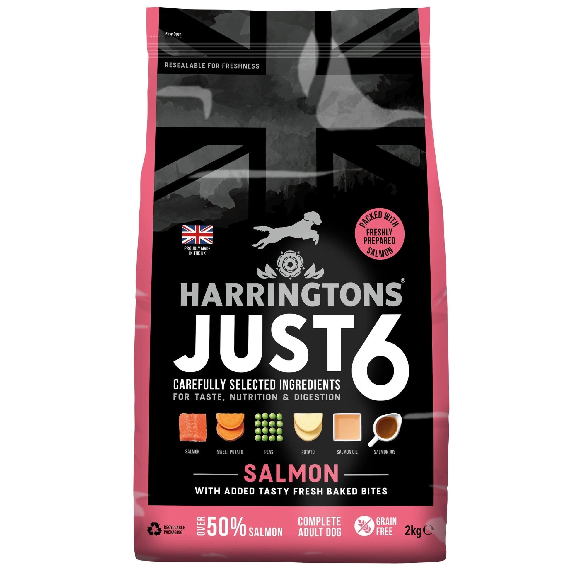 Harringtons Dog Just 6 Salmon 4x2kg | Luxury Home Accessories | Heulog Glow