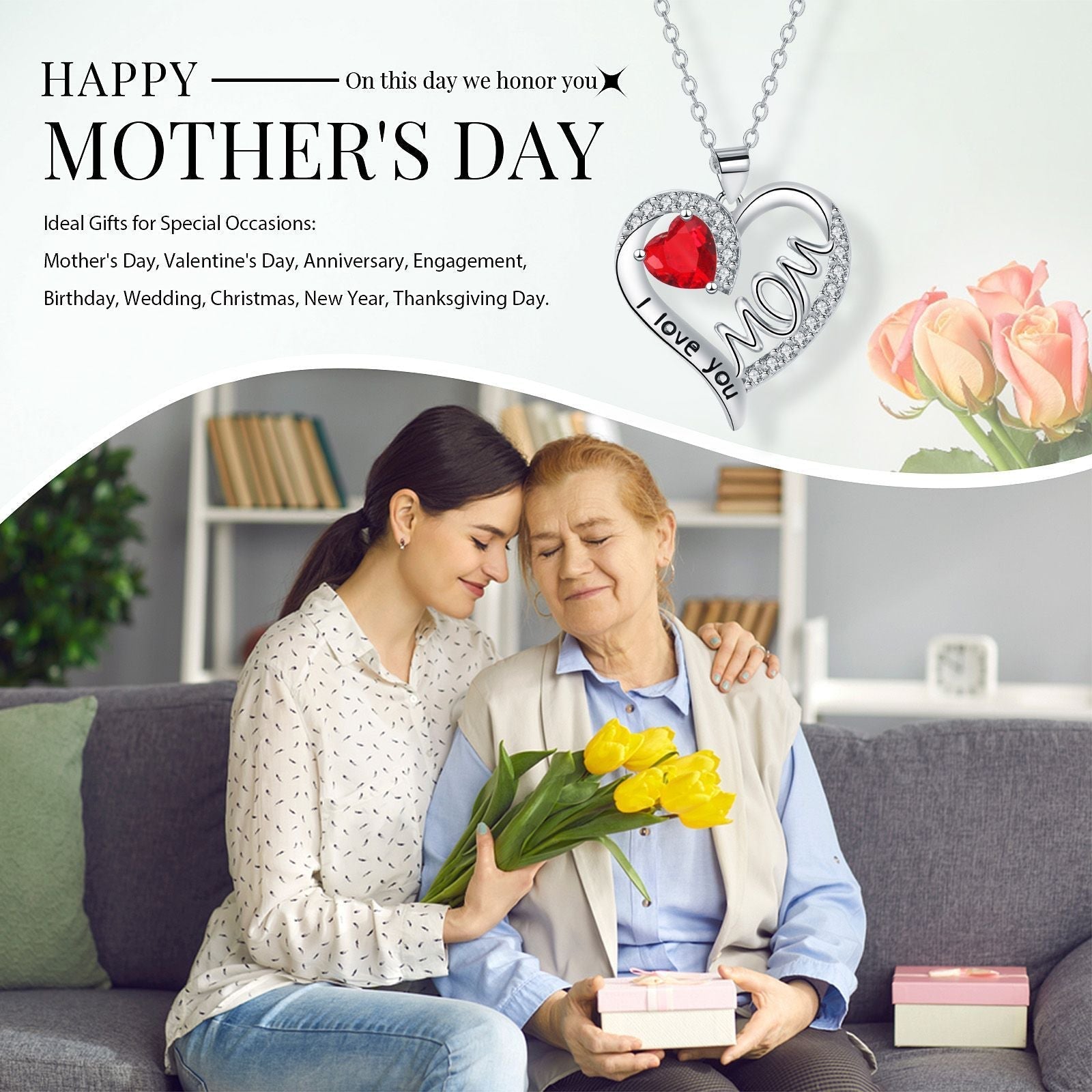Heart-shaped MOM Necklace Mother's Day Gift | Luxury Home Accessories | Heulog Glow