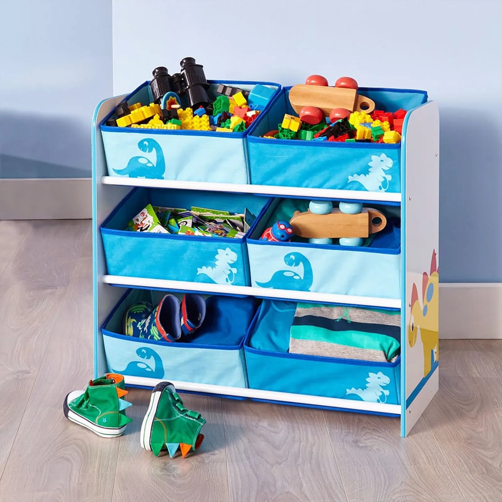 Hello Home Kids Bedroom Toy Storage Unit with 6 Fabric Storage Boxes - Dinosaur | Luxury Home Accessories | Heulog Glow