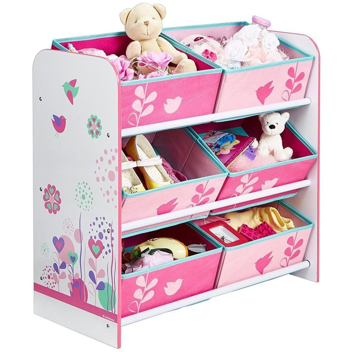 Hello Home Kids Bedroom Toy Storage Unit with 6 Fabric Storage Boxes - Flowers and Birds | Luxury Home Accessories | Heulog Glow