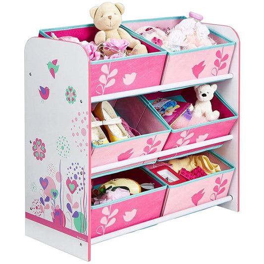 Hello Home Kids Bedroom Toy Storage Unit with 6 Fabric Storage Boxes - Flowers and Birds | Luxury Home Accessories | Heulog Glow