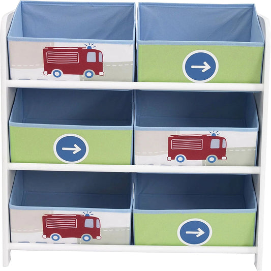 Hello Home Kids Bedroom Toy Storage Unit with 6 Fabric Storage Boxes - Vehicles | Luxury Home Accessories | Heulog Glow