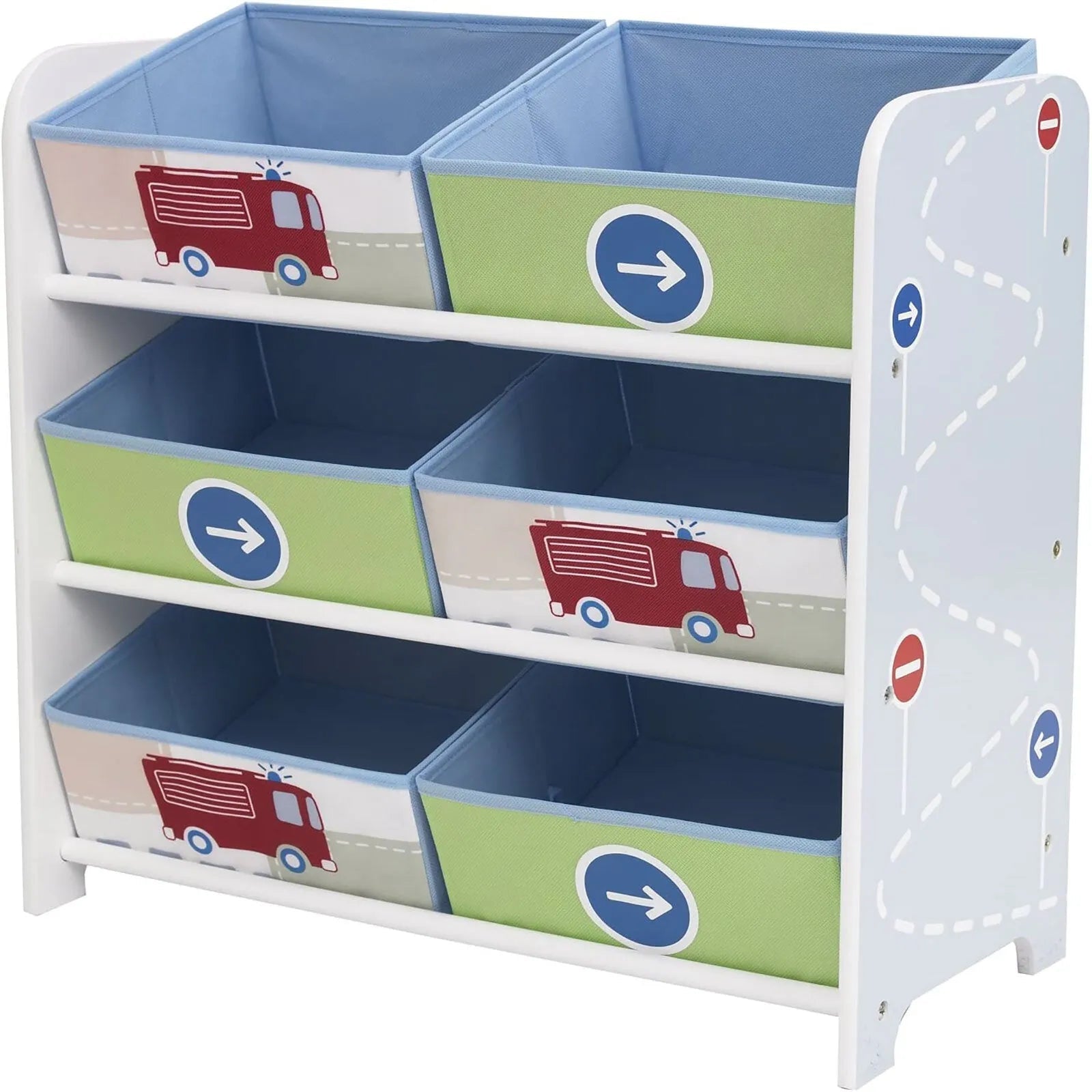 Hello Home Kids Bedroom Toy Storage Unit with 6 Fabric Storage Boxes - Vehicles | Luxury Home Accessories | Heulog Glow